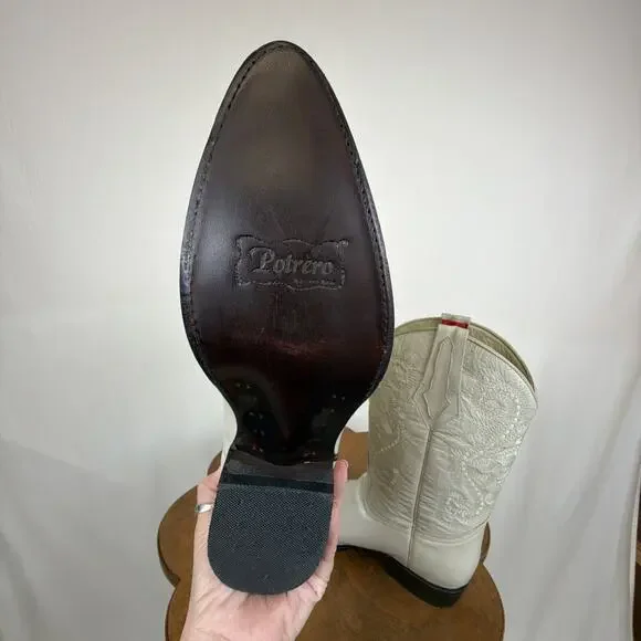 NWT Potrero Ivory Tonal Embroidery Pointed Toe Western Boot Men's Size 9 Mexico - Picture 9 of 9